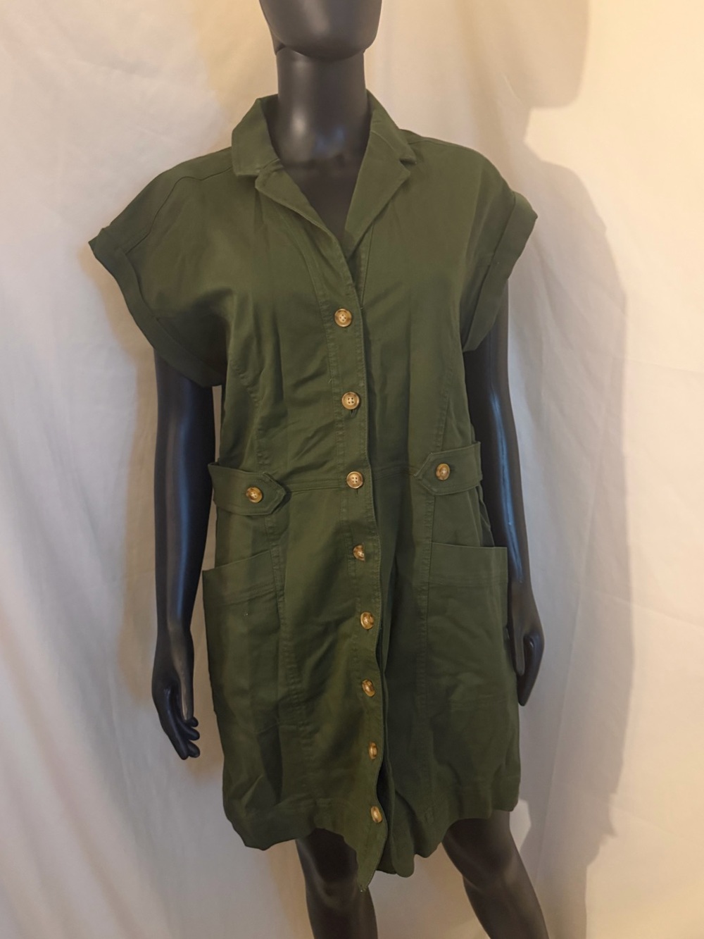 Olive Green Utility Shirt Dress  12